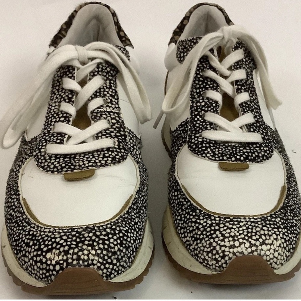 Madewell Sz 10 Kickoff Trainer Patterned Calf Hair Leather Sneakers White Tan - Picture 4 of 10